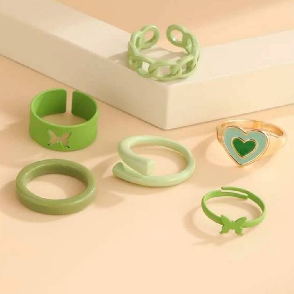 Stacker Rings 6 Bundle Rings NEW HEARTS BUTTERFLY GREEN Gold RING BUNDLE 6 PCS